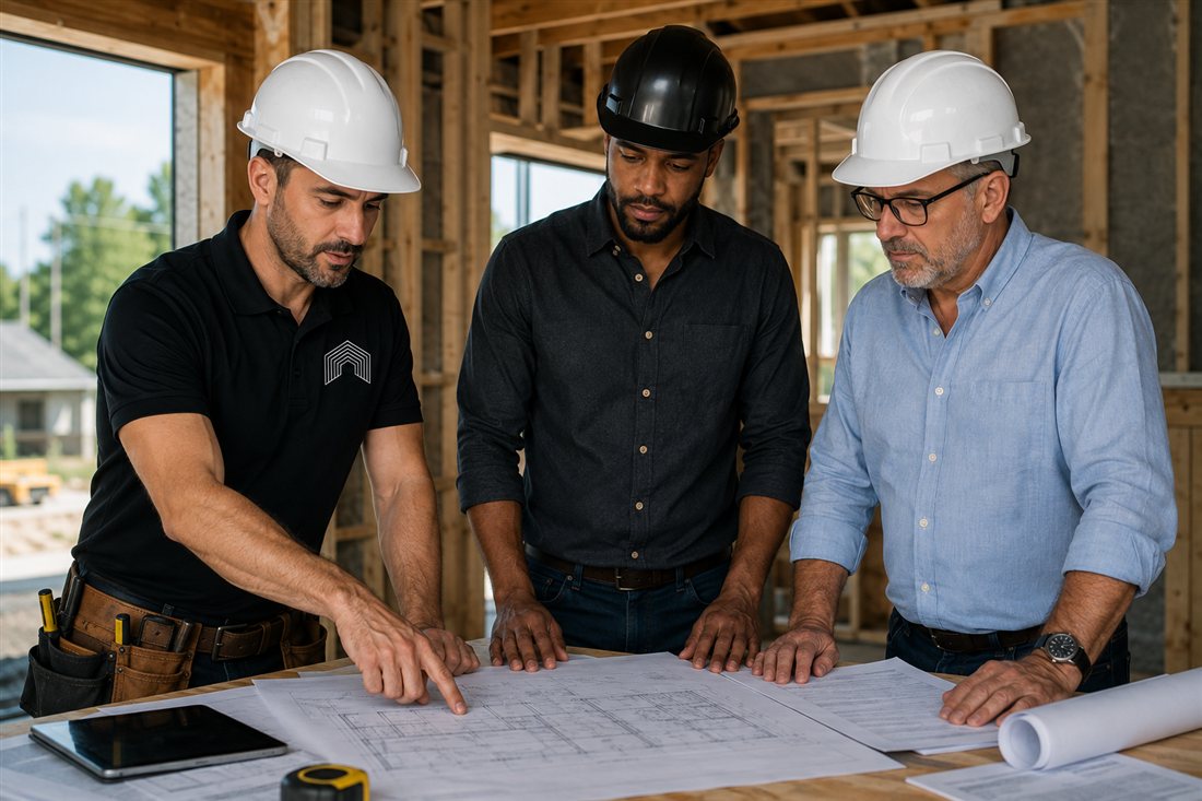 Équipe de Charignon Construction en réunion de coordination de chantier